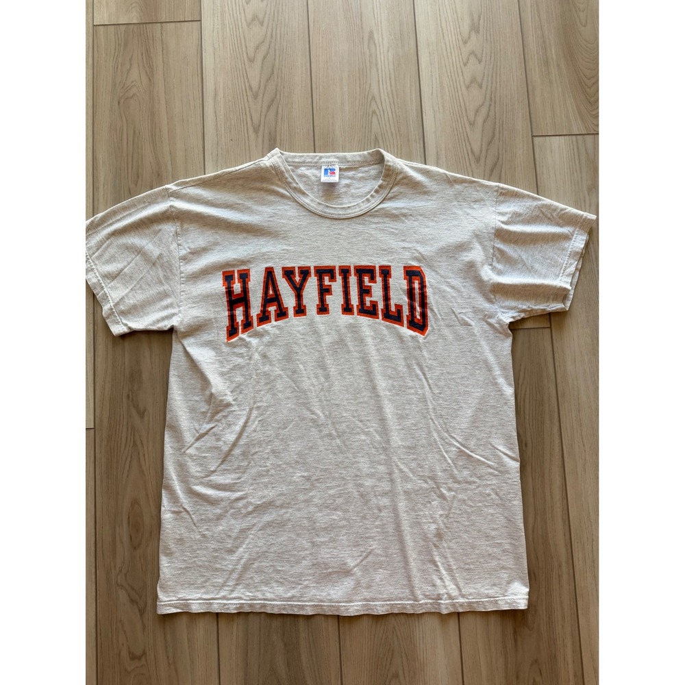 Vintage Russell Athletic T Shirt Mens Large Grey Hayfield Graphic Made In USA